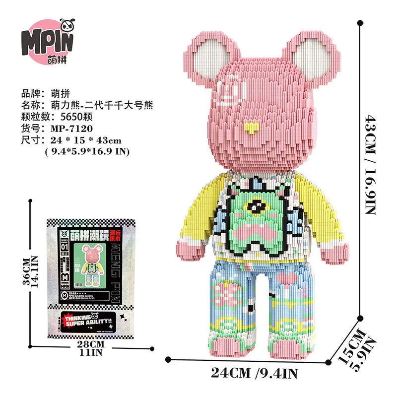 43cm Creative Bear Building Blocks – Candy Color Fluid Art Model for Adults