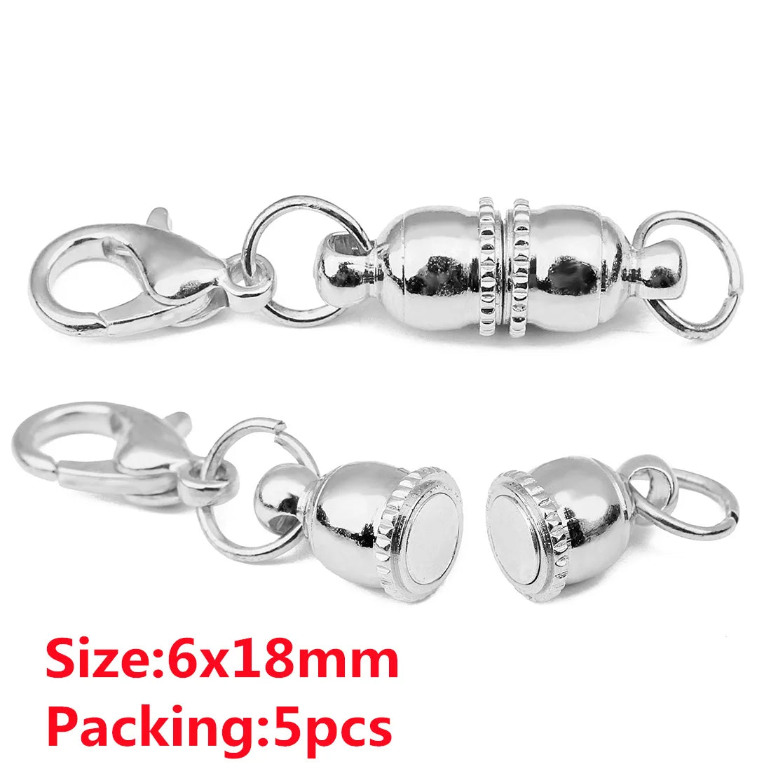 Silver magnetic clasps for jewelry making featuring a lobster clasp and a spring ring connector set