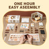 A DIY miniature dollhouse kit showing various wooden pieces and instructions for assembling a sweet dream bedroom.