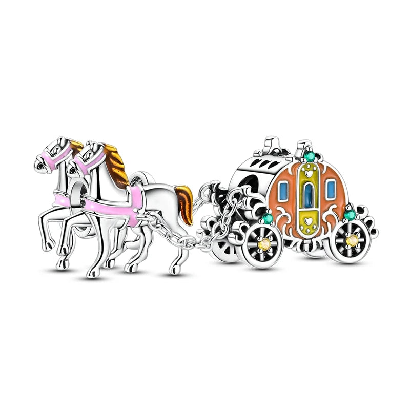 Sterling silver charm bead pendant featuring a horse, car, and key charms.