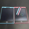 A pink and blue 8.5-inch LCD writing tablet with a stylus is shown side by side.