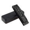 A black 10-hole diatonic harmonica in C with its protective case, shown from above.