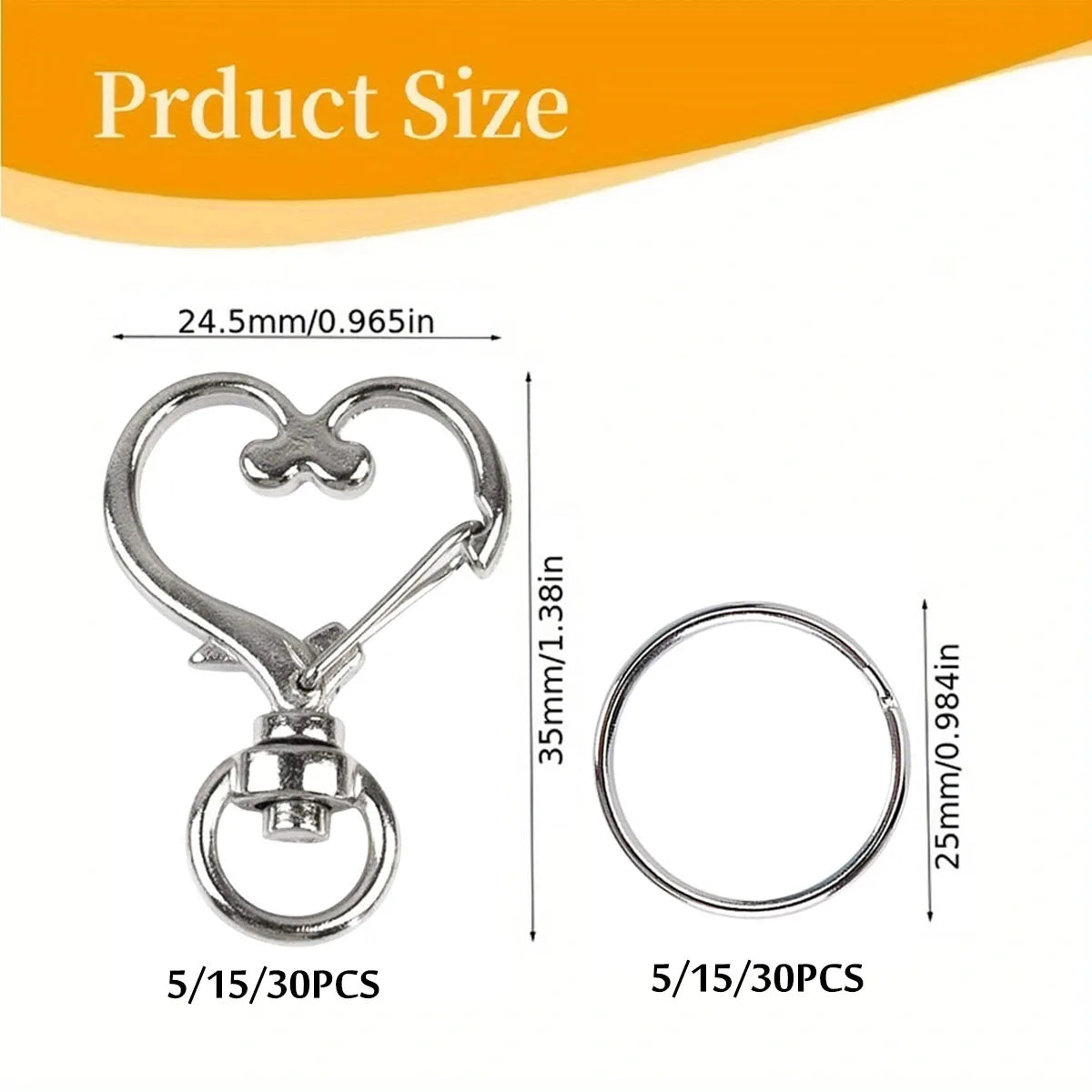 Heart-Shaped Swivel Snap Hooks with Key Rings
