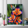 A vibrant painting of an orange and purple lily flower in a diamond painting kit.