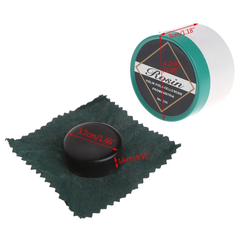 A tube of rosin for string instruments, showing the product label and a piece of dark green felt.