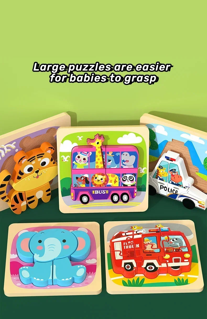 3D Wooden Tangram Puzzle Set for Kids – Cartoon Animals & Traffic Themes