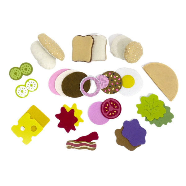 28-Piece Felt Burger & Sandwich Play Food Set for Kids