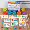 A set of wooden clip beads and number cards for color enlightenment awareness and classification games