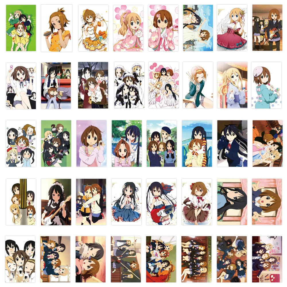 A collection of K-ON! anime stickers featuring cute guitar girls and various characters for laptops and phones.