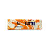 A rectangular bar of salted butter squishy stress relief toy with an orange and white marbled pattern.
