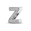 A sterling silver alphabet charm shaped like the letter Z, encrusted with small cubic zirconia stones.