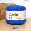 A ball of blue 100% cotton yarn labeled Cotton Yarn with a 100g weight.