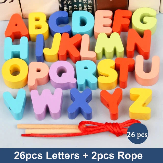 Wooden Animal & Fruit Threading Beads Set for Toddlers