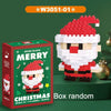 A box of Christmas micro block set featuring a Santa face and reindeer design, with the assembled figure visible next to it.