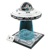A model of an alien spaceship built from LEGO bricks, featuring a cockpit and a glass dome.