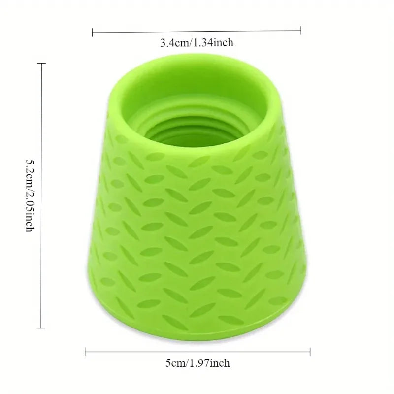 A bright lime green silicone pet shower head for dogs and cats, cylindrical in shape.