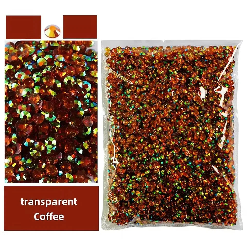 Bag of transparent coffee colored resin rhinestones for crafts and DIY projects