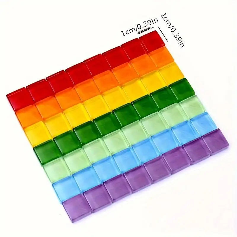 A rectangular mosaic of 300 colored glass tiles arranged in a rainbow gradient pattern.