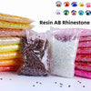 Bagged resin AB rhinestone glitter in various colors and sizes for crafting projects