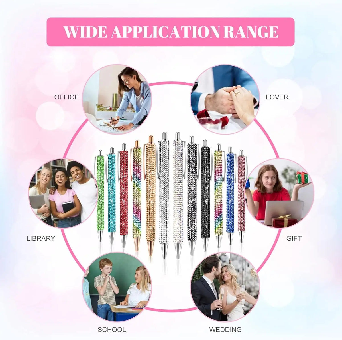 Crystal Rhinestone Ballpoint Pens (Set of 12, Assorted Colors)