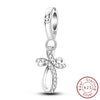 Sterling silver charm beads set featuring cross, angel, and evil eye designs for DIY jewelry making