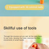 A hand is shown using an orange toddler hammer nail toy for fine motor development.