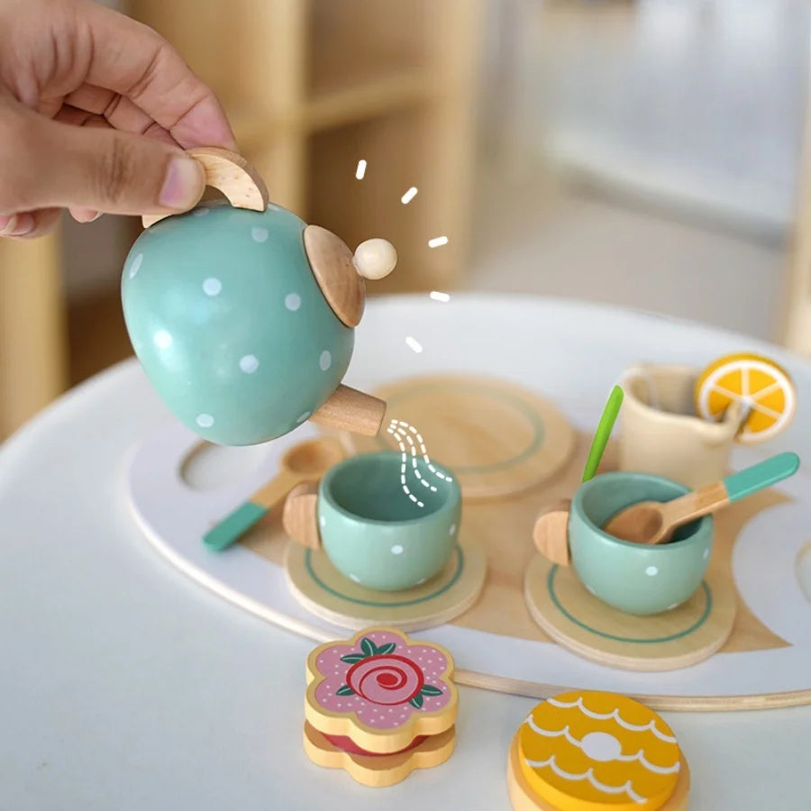 Wooden Pretend Play Tea Set for Kids