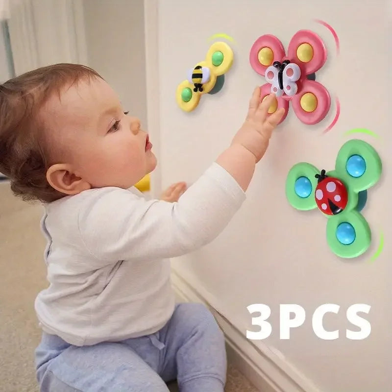 Suction Cup Spinning Top Toy with Cute Bug and Flower Design