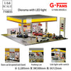 1/64 scale LED miniature car garage diorama featuring a parking lot and storefront models
