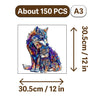A detailed illustration of a fox and a kitten made from colorful wood, intended as a jigsaw puzzle.