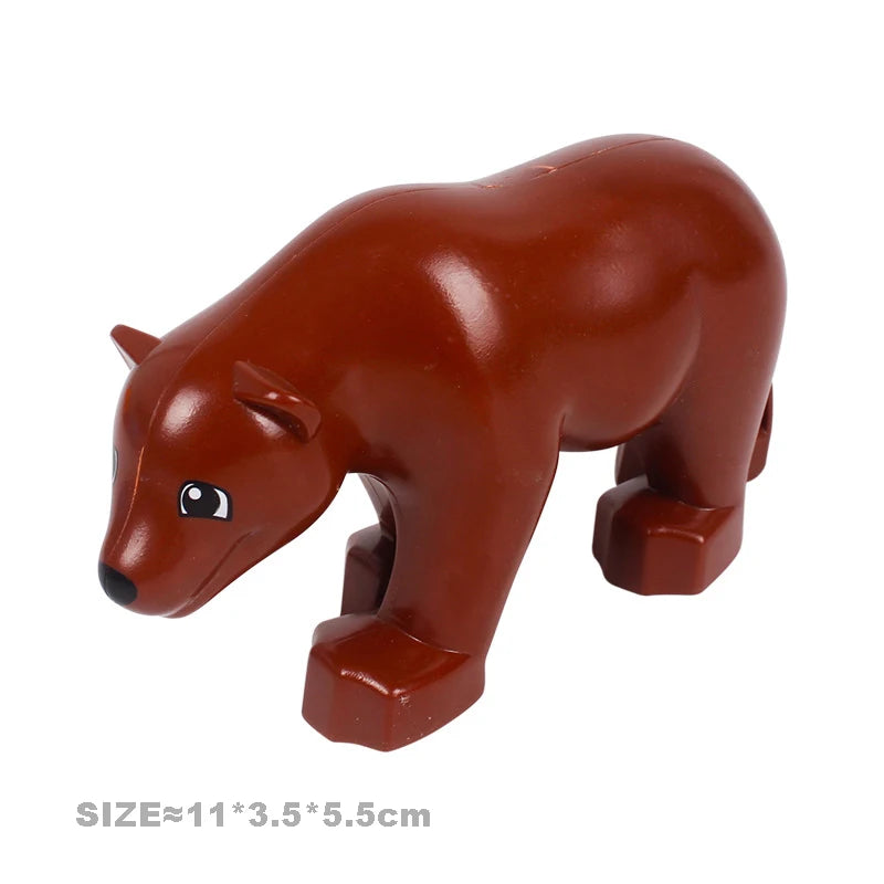 A brown plastic zoo animal building block set featuring a lion or bear figure.