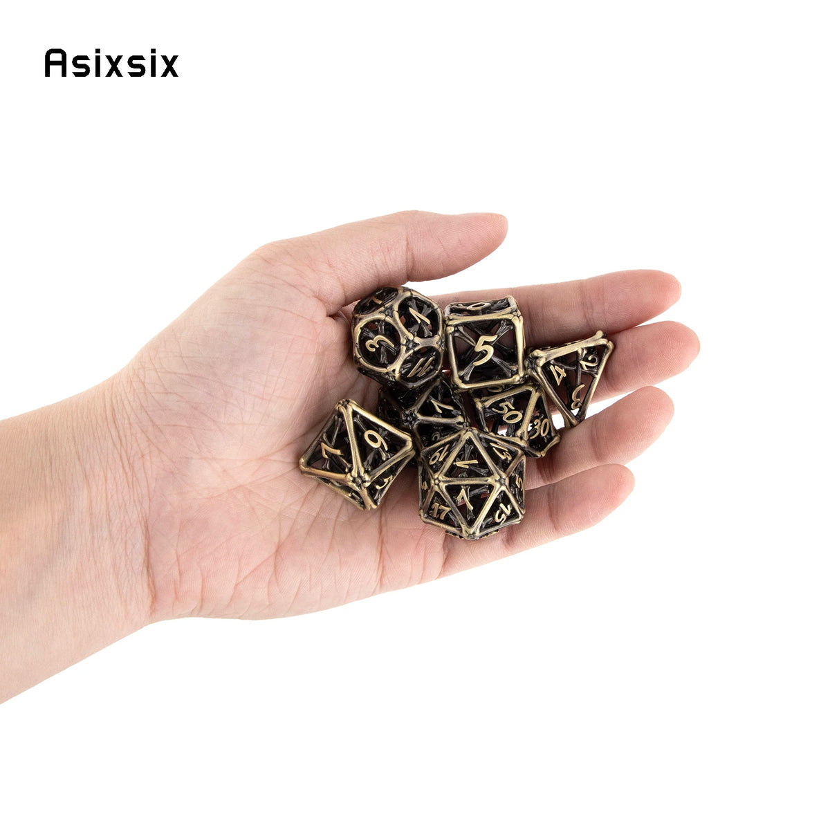 Yellow Hollow Metal Polyhedral Dice Set for RPG and Tabletop Games