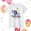 A white kids birthday number t-shirt featuring the text Its my 3rd birthday with a striped yellow and purple party hat design