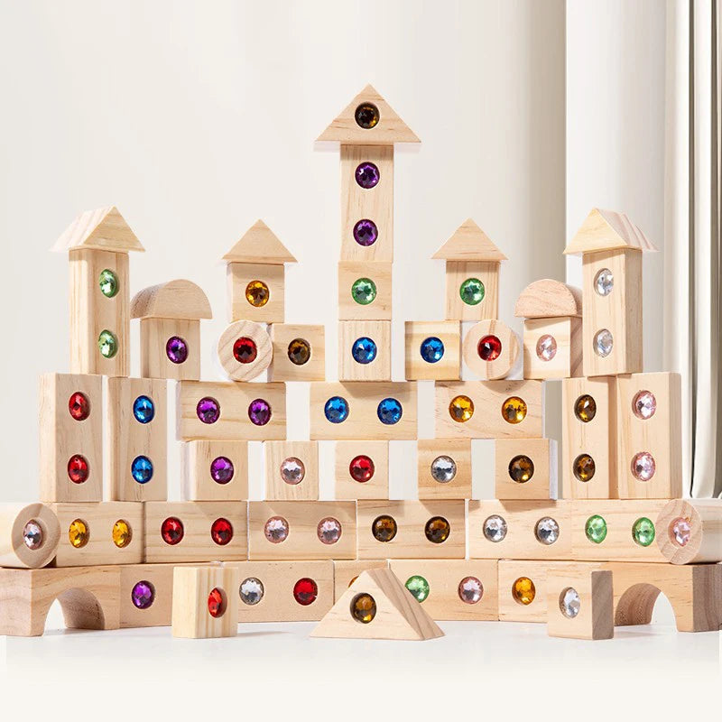 Rainbow Wooden Stacking Blocks with Acrylic Gems