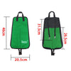 A green and black drumstick carrier bag with handles shown from the front and side views.