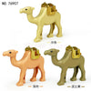 A set of three beige and brown animal building blocks, including a camel, with labels for meat and bone.