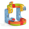 A colorful magnetic anti-gravity train track set featuring a curved track and train components.