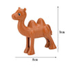A brown plastic toy giraffe building block with a long neck and four legs, shown from the side.
