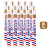 A set of ten permanent paint markers in various colors and tips for writing on rubber, fabric, and metal.