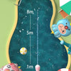 A water jet toy demonstrates a 5-8 meter powerful range in a pool with various sized targets.