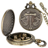 A brass steampunk dragon pocket watch dice case with a lid and seven mini dice.