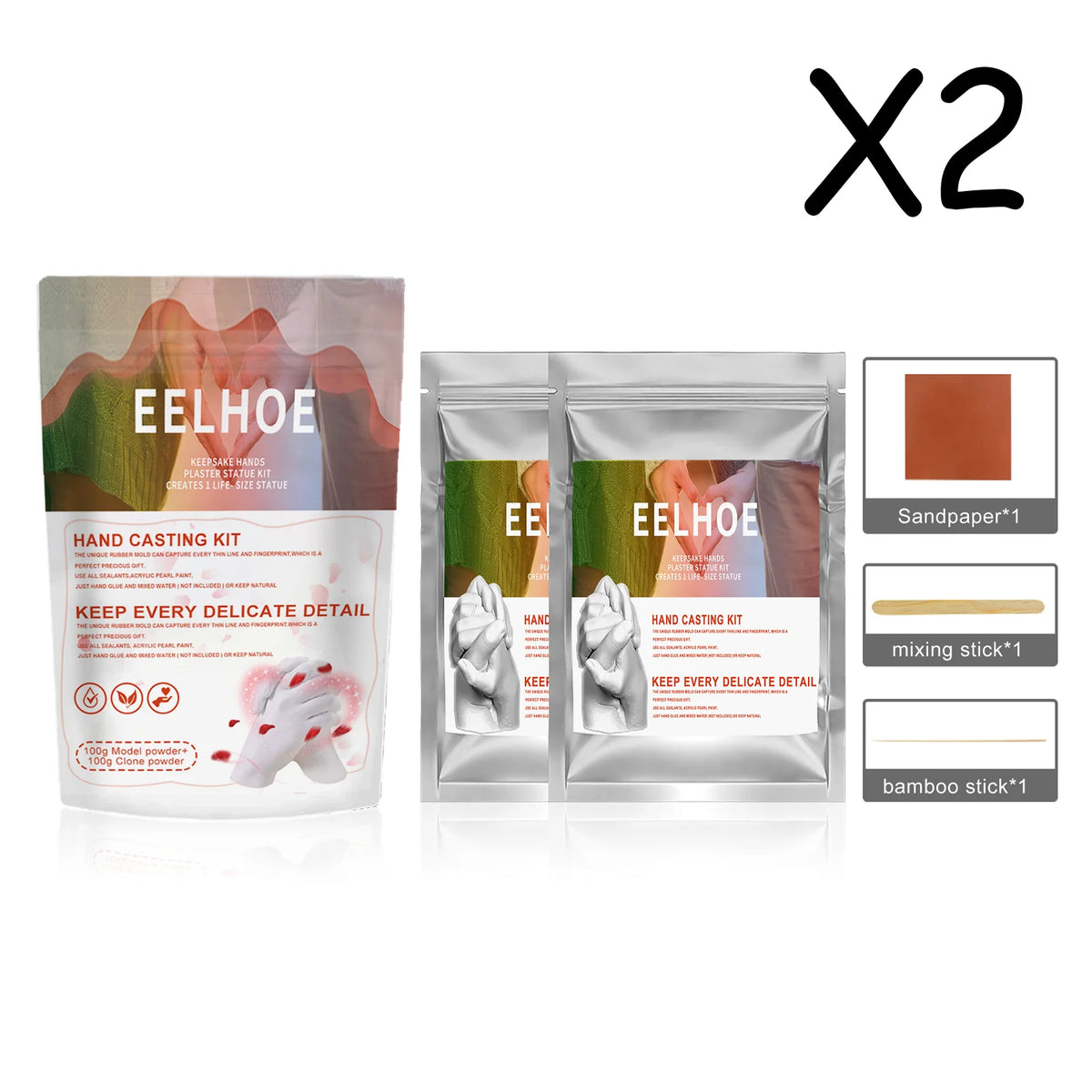 Two packages of EELHOE hand casting kits for creating 3D keepsakes