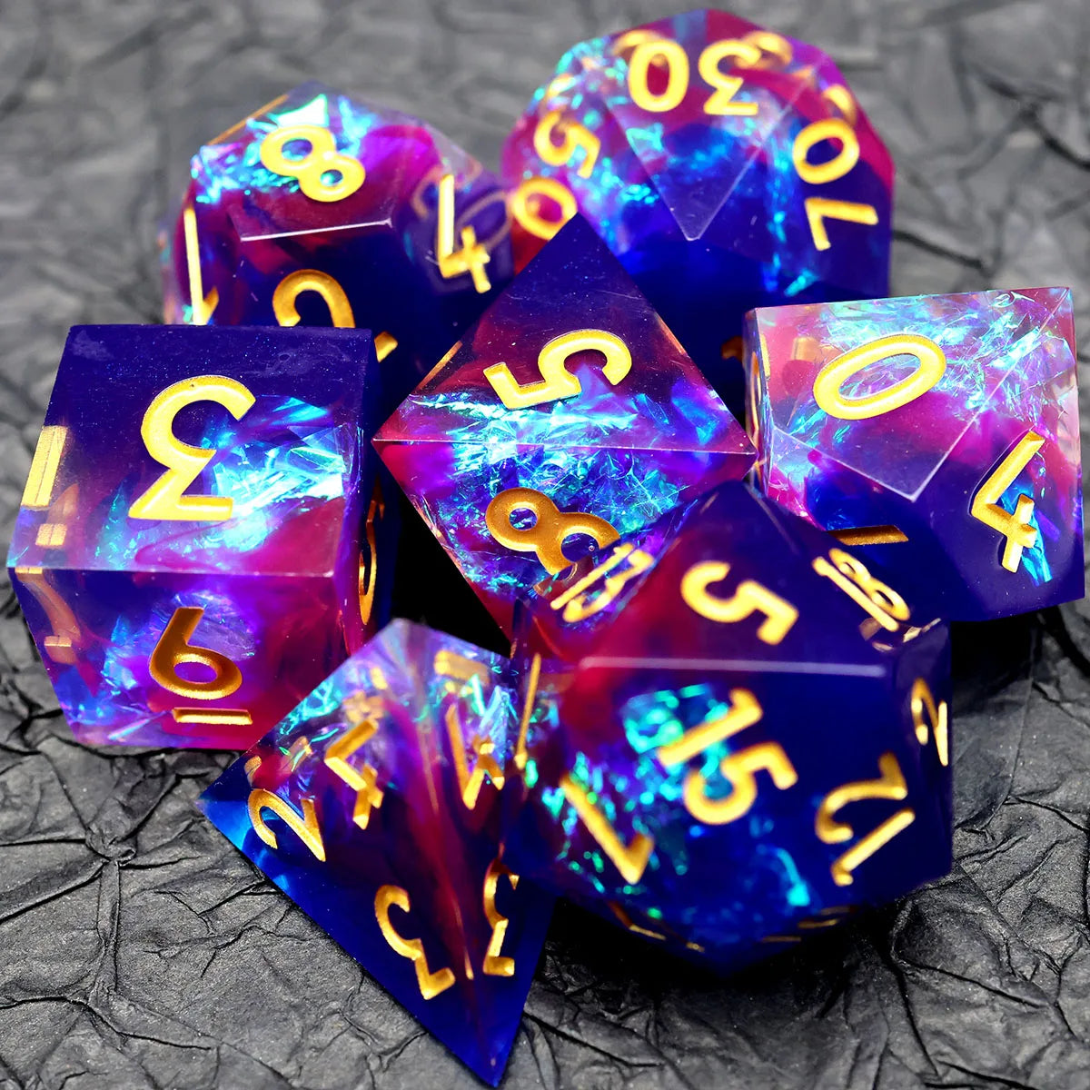 Handmade Resin D&D Dice Set – 7 Polyhedral Dice with Floral Design
