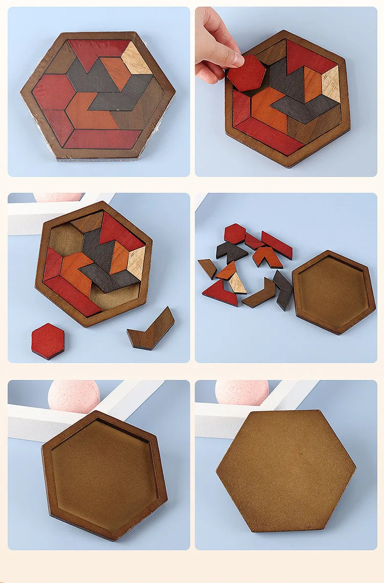 Hexagonal Wooden Puzzle — Interlocking Brain Teaser for Adults