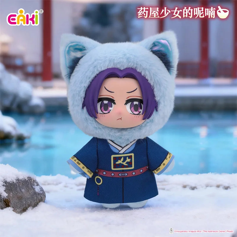 A plush blind box of a female character with purple hair wearing a blue outfit in a snowy setting.