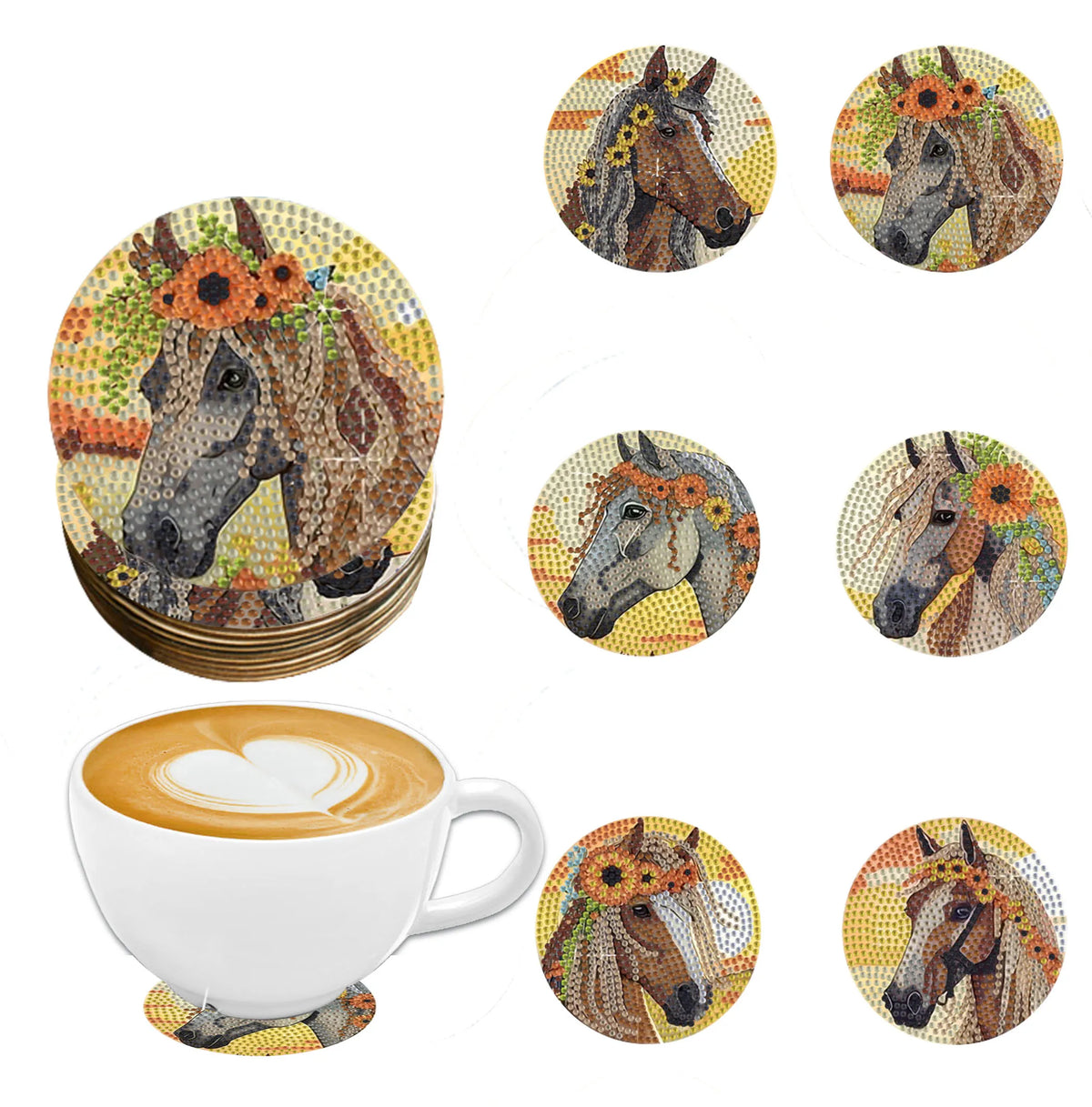 DIY Animal Diamond Painting Coaster Set with Wooden Base