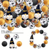 A set of 25 silicone Halloween-themed beads featuring black and white patterns, gold accents, and a black witch hat design.