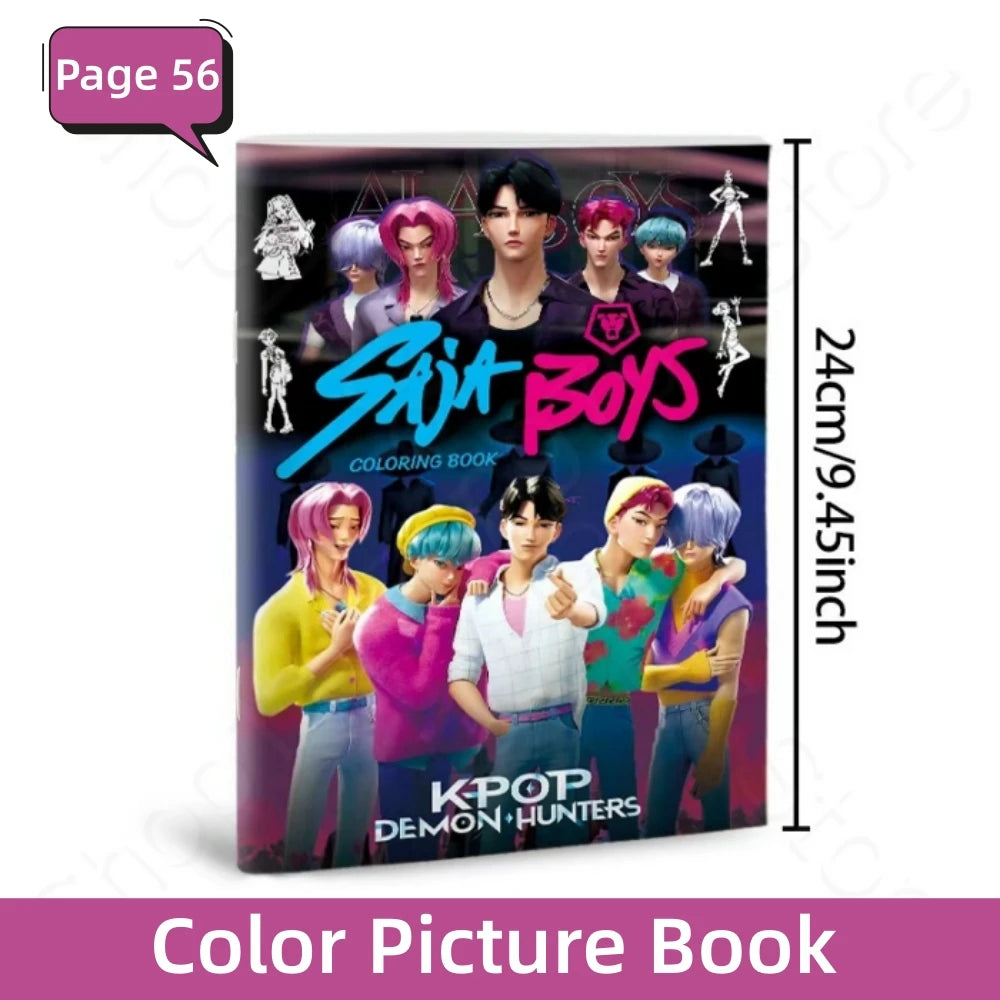 A box of a Kpop Demon Hunters coloring book featuring several anime girls characters.