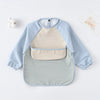 Light blue and beige waterproof long-sleeved baby bibs for art and mealtime