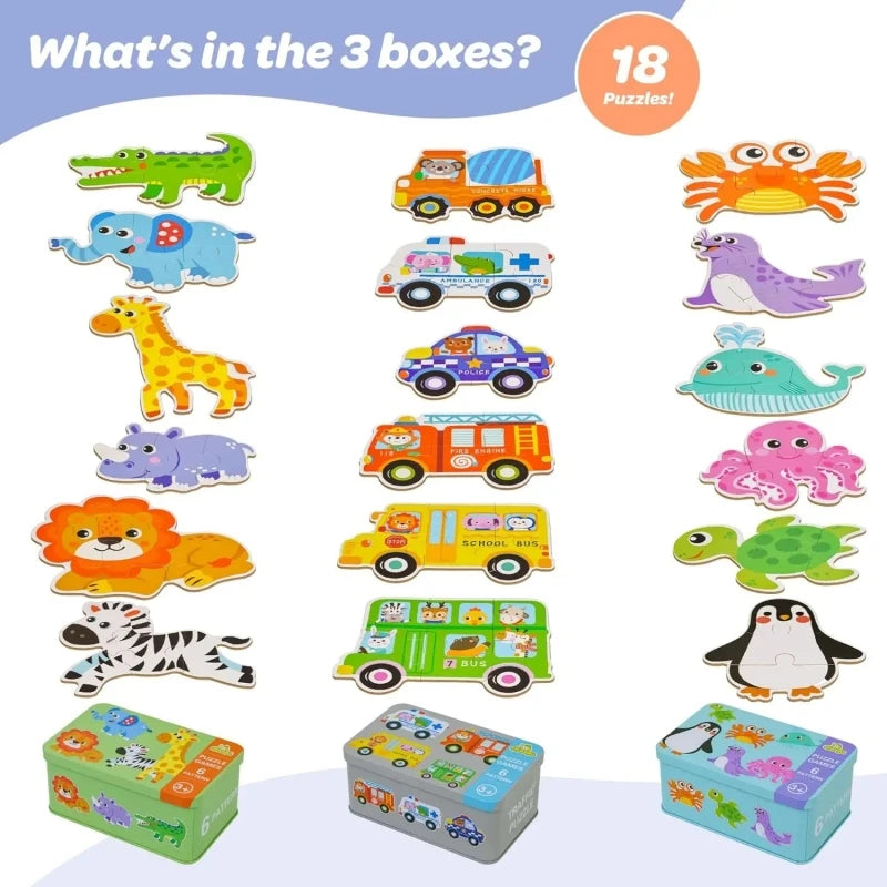 Montessori Wooden Animal Puzzle Set with Storage Box